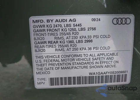 2025 Audi Q5 Premium 45 Tfsi S Line Quattro from USA, damaged, VIN WA1GAAFY0S2009801